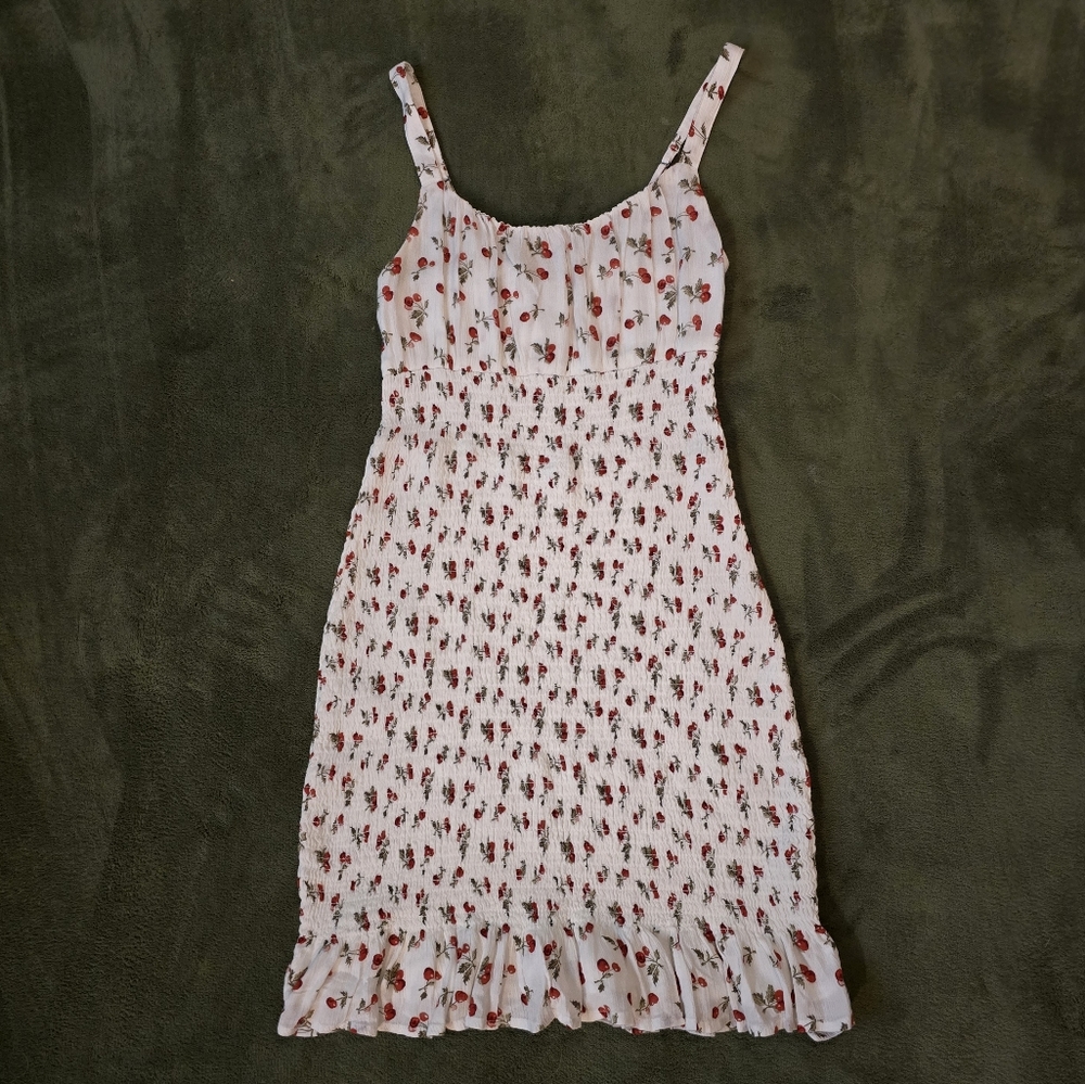 Scrunchy White Cherry Mini Dress